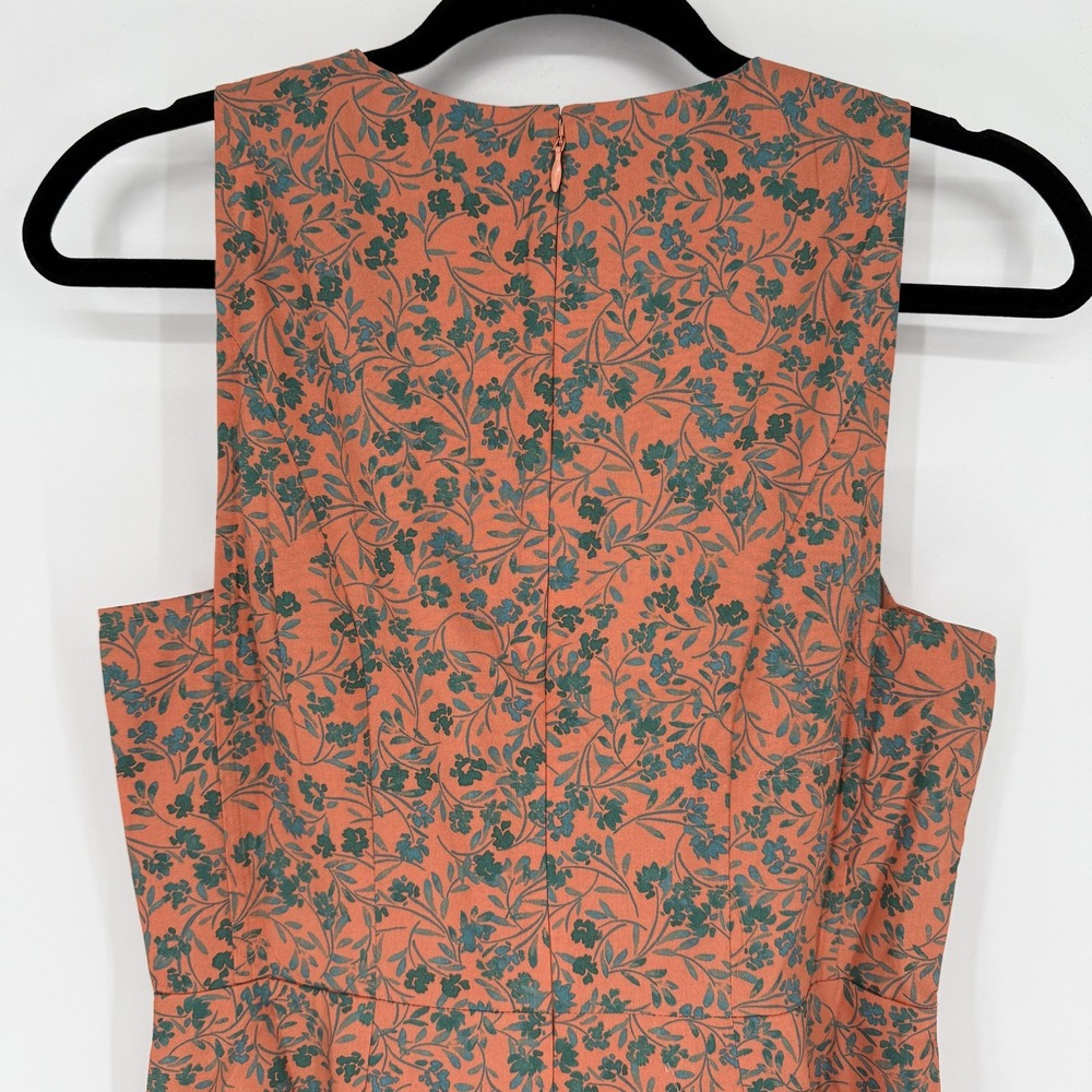 Madewell Dress Womens 2 Orange Green Floral Midi Tie Front Cutout V Neck Cotton - Picture 6 of 10